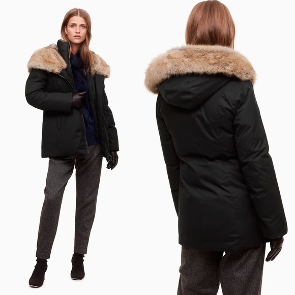 Aritzia Parka Goose Down Asymmetrical Faux Fur Hood Fall Winter Black XXS GUC - Picture 4 of 13